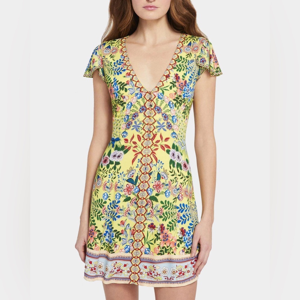 NWT Alice + Olivia Yellow Floral Mini Dress